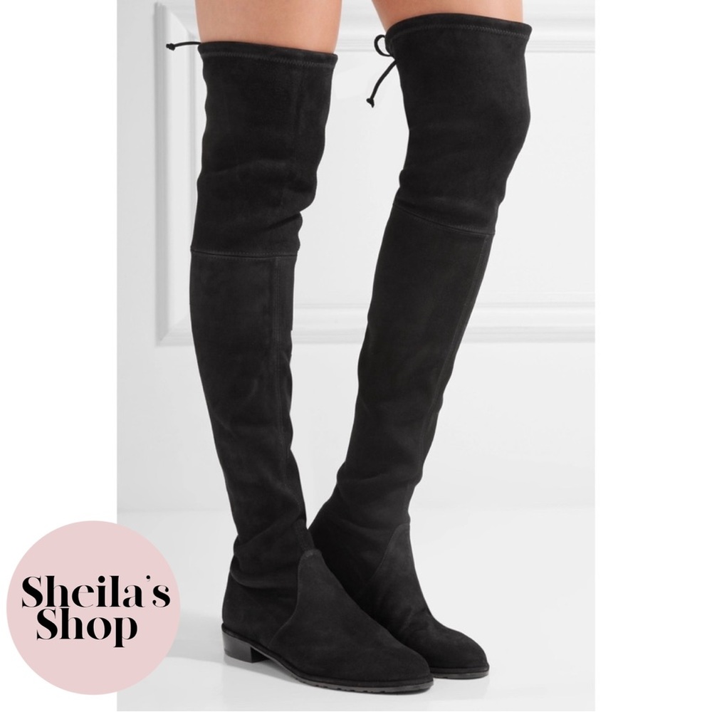 NIB Stuart Weitzman Lowland Black Suede OTK Boots, Sizes Women’s 6 & 9